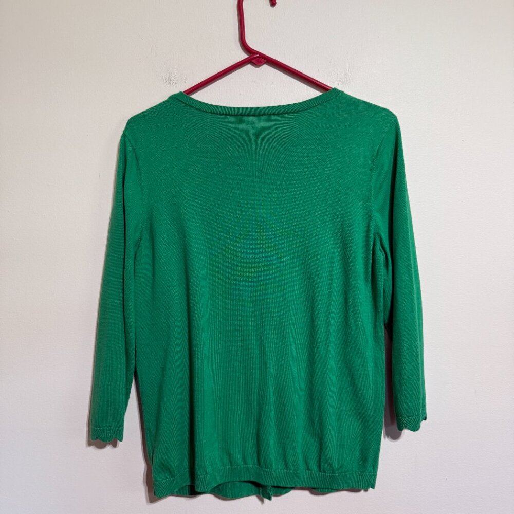 Like New Talbots Cotton Green Scalloped 3/4 Sleeve Cardigan, Large - Picture 4 of 4